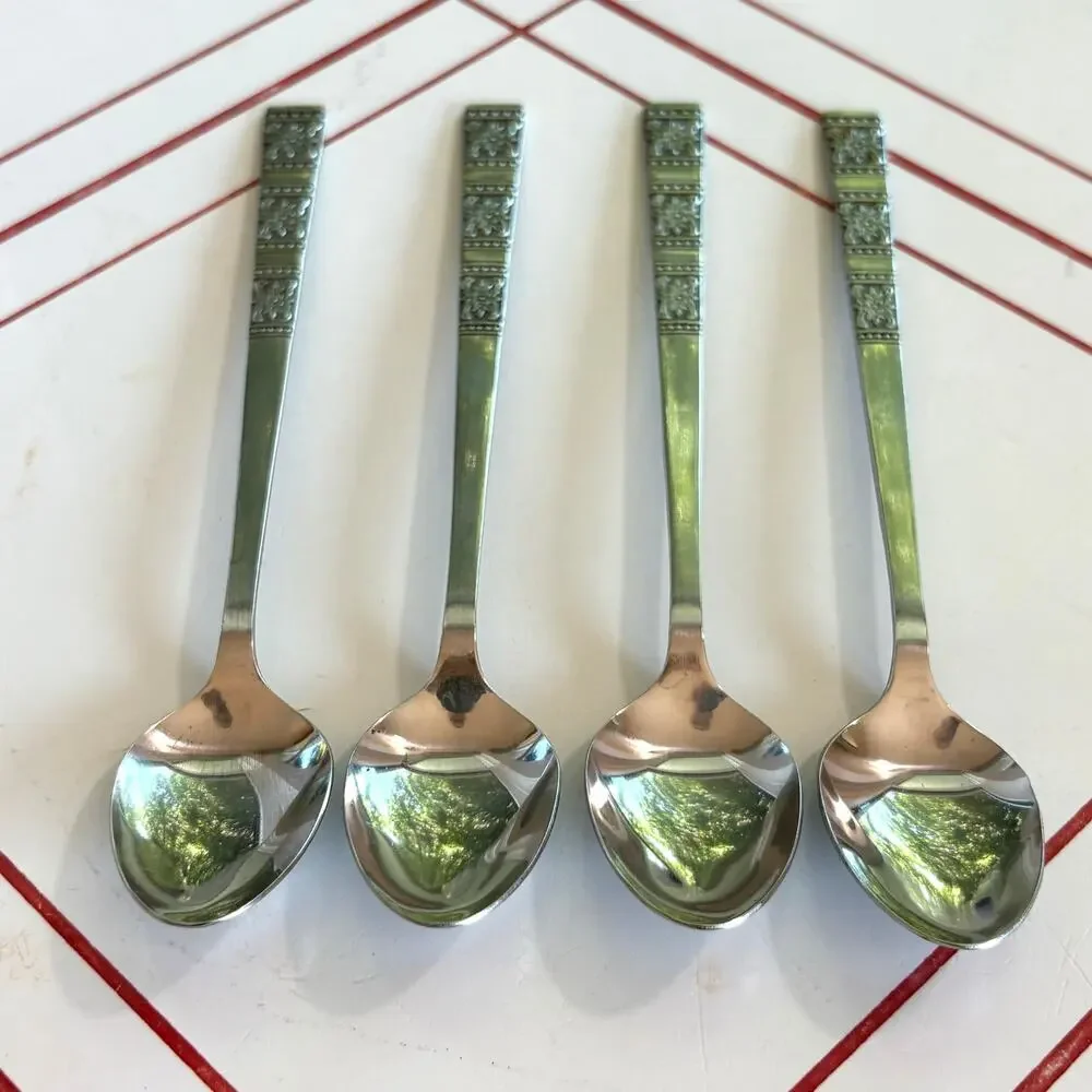 Vintage Tremont Iced Teaspoons Set of 4 MCM Floral Stainless Japan